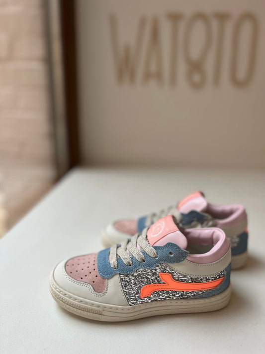 sneaker crème - glitter, oranje streep