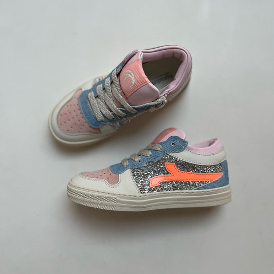 sneaker crème - glitter, oranje streep