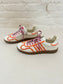 sneaker harry - crème, details oranje roze ruches, lila veter