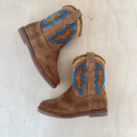 cowboy boot - blue, orange