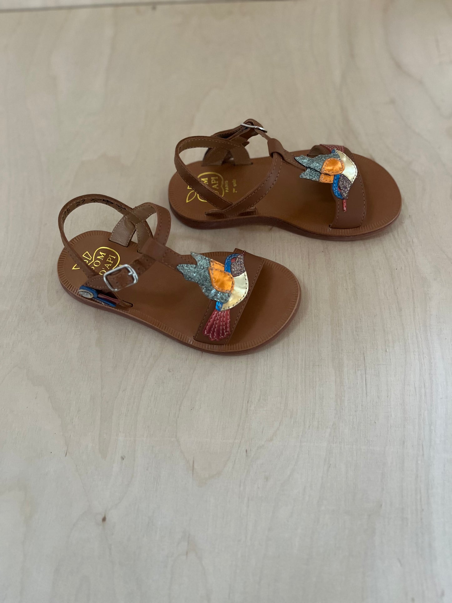 sandaal plagette colibri - nappa camel, oranje/blauw