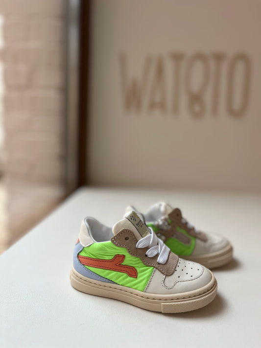 sneaker crème - groen, oranje streep