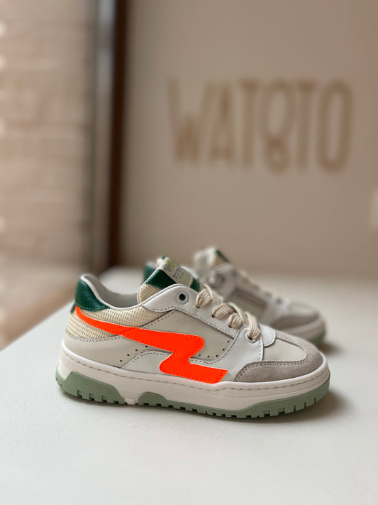 sneaker - wit oranje bliksem, groene details