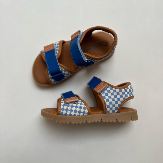 sandaal velcro - ruitjes blauw