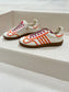 sneaker harry - crème, details oranje roze ruches, lila veter