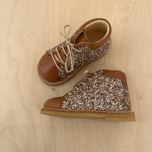 stapschoen - cognac multi glitter