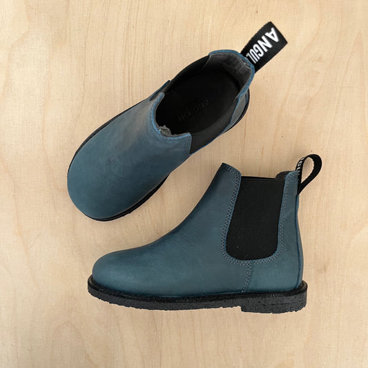 boot - gevet leder - teal - zwarte zool