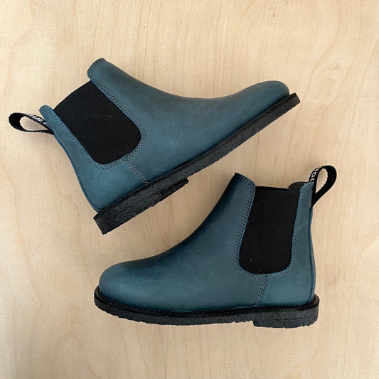 boot - gevet leder - teal - zwarte zool