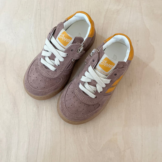 harry sneaker - taupe suede, mosterd strepen - kids